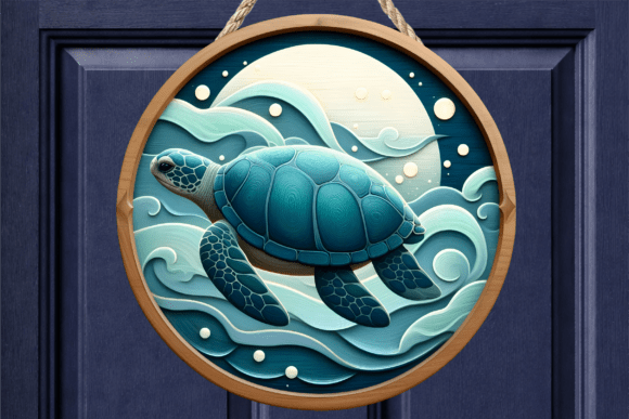 Download Blue Teal Sea Turtle Waves Door Sign - Premium Bundle