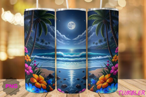 Download Moonlit Tropical Beach Tumbler PNG - Beach tumbler png Collection