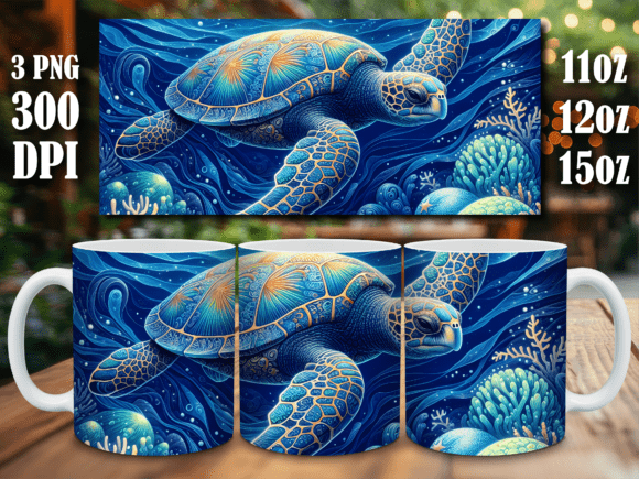 Download Neon Blue Sea Turtle Mosaic Mug Wrap - Blue sea turtle Collection